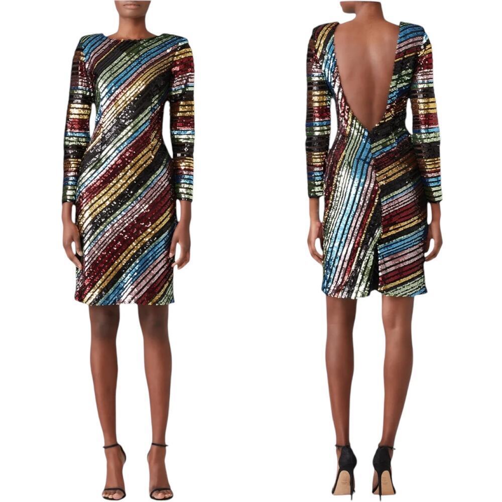 Alcoolique Allover Sequin Payton Dress Striped Bodycon Size 42 (US 6)
